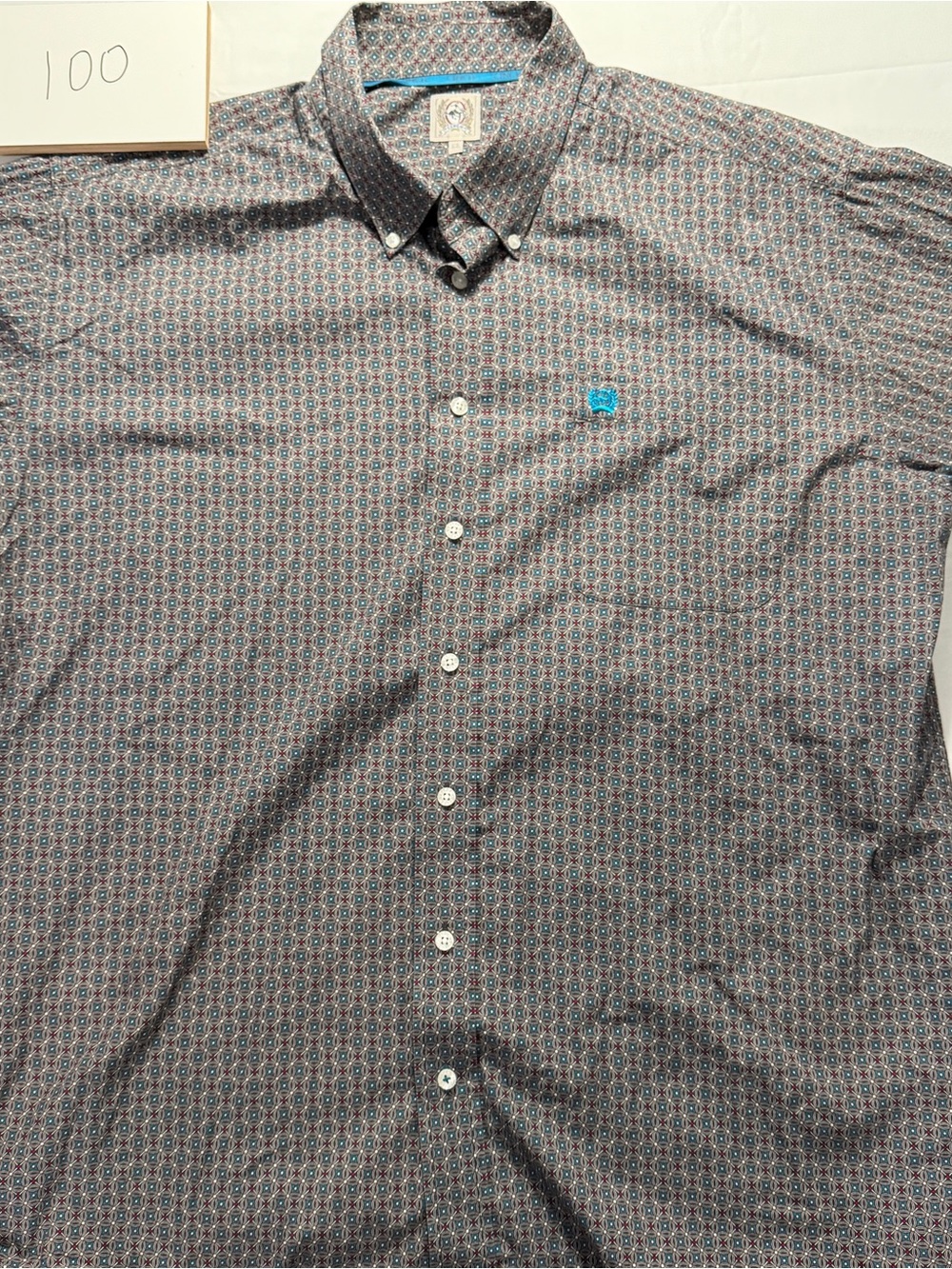 Cinch Men’s Button-Down Shirt in Blue and White Geometric Print